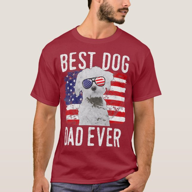 Amerikanska Flagga Best Hund Pappa någonsin maltes T Shirt (Framsida)