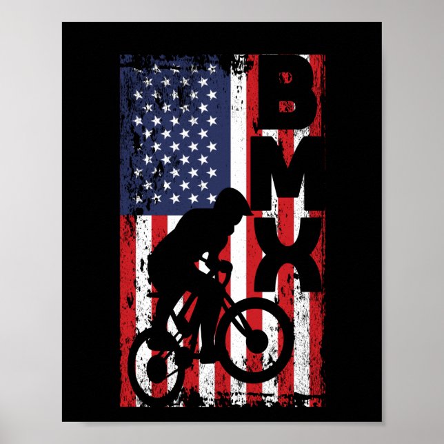 Amerikanska flagga BMX tävling-extremsportcykel Poster (Framsidan)