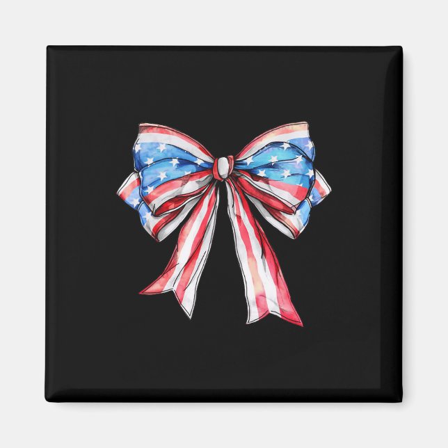 Amerikanska Flagga Bow Girls 4 juli Magnet (Framsidan)