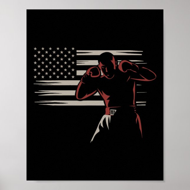 Amerikanska Flagga Boxer Vintage Stil Boxing Enthu Poster (Framsidan)