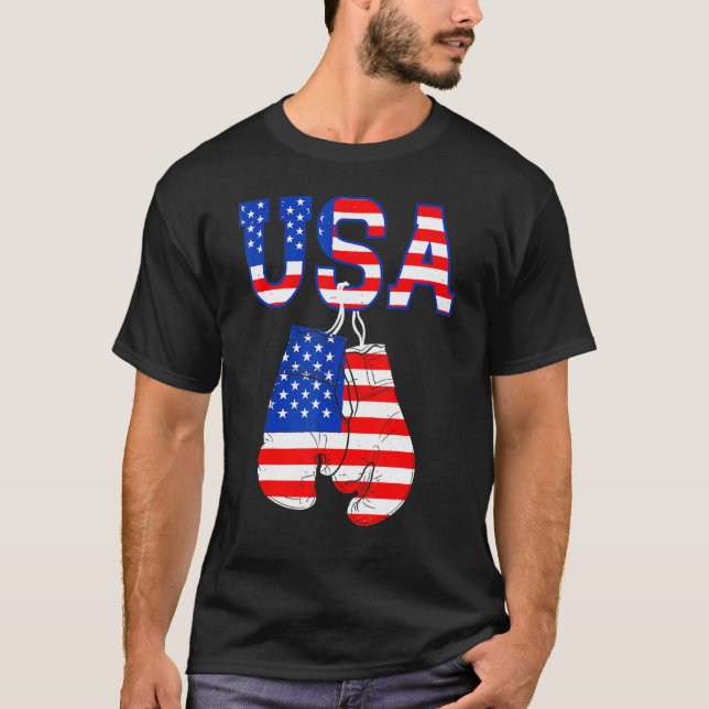 Amerikanska Flagga Boxing-handskar 4 juli Pat T Shirt (Framsida)