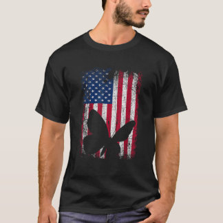 Amerikanska Flagga Butterfly Animals Vintage 4:e J T Shirt