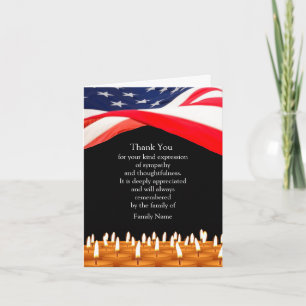 Amerikanska Flagga Candle efter begravningstack. Anteckningskort