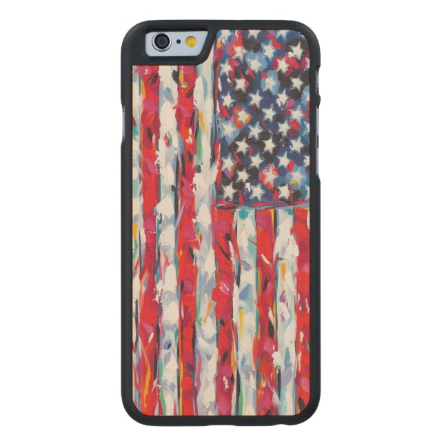 Amerikanska Flagga Carved Wood iPhone Skal (Baksidan)