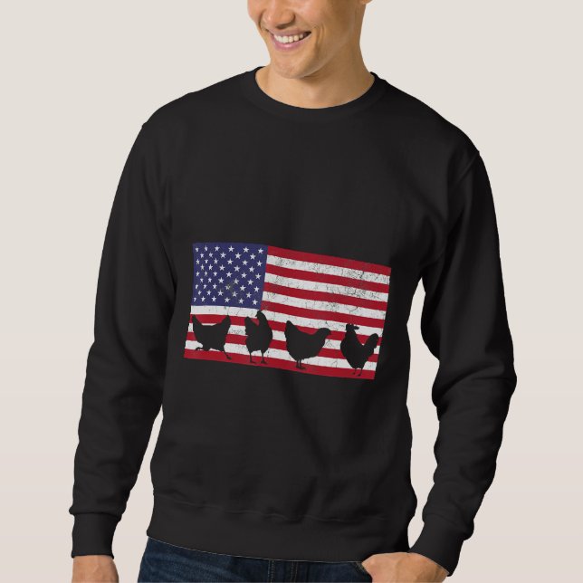 Amerikanska Flagga Chicken Älskare Lång Ärmad Tröja (Framsida)