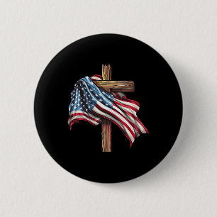 Amerikanska Flagga Christian Kor Jesus 4 juli Knapp