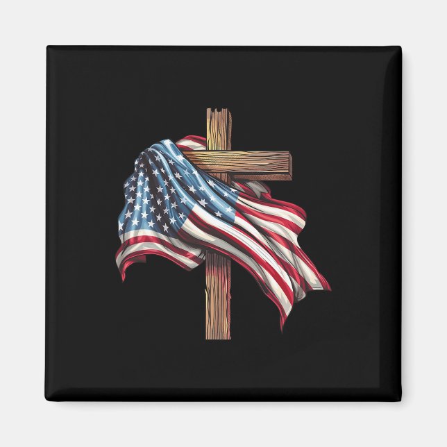 Amerikanska Flagga Christian Kor Jesus 4 juli Magnet (Framsidan)