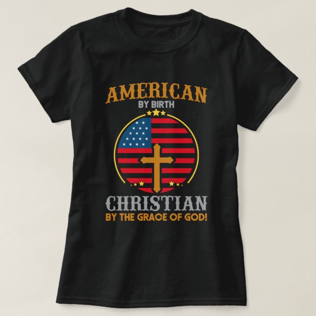Amerikanska Flagga Christian Kor Text Art Kvinnoko T Shirt (Design framsida)