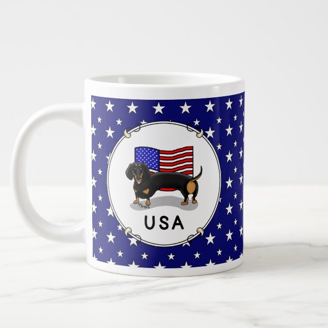 Amerikanska Flagga Dachshund Dachsie (svart & tan) Jumbo Mugg (Vänster)