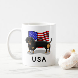 Amerikanska Flagga Dachshund Dachsie (svart & tan) Kaffemugg