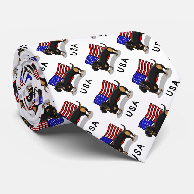 Amerikanska Flagga Dachshund Dachsie (svart & tan) Slips (Rullad)