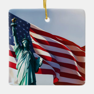Amerikanska Flagga Dam Liberty Julgransprydnad Keramik