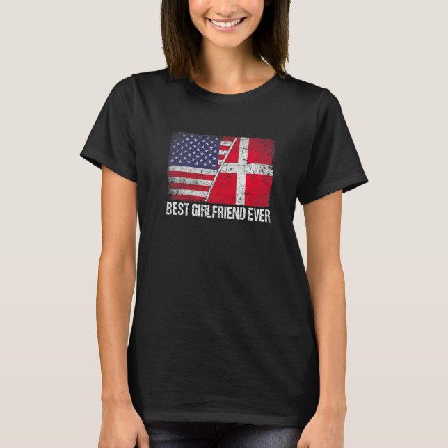 Amerikanska Flagga & Danmark Flagga Best Girlkompi T Shirt (Framsida)