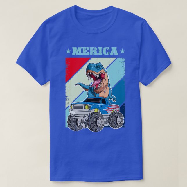 Amerikanska Flagga Dinosaur Monster Lastbil for Bo T Shirt (Design framsida)