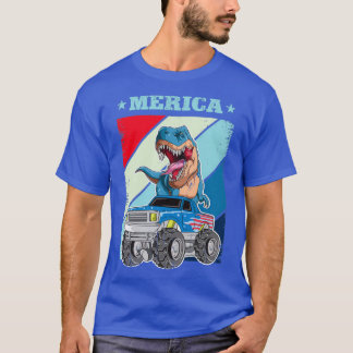 Amerikanska Flagga Dinosaur Monster Lastbil for Bo T Shirt