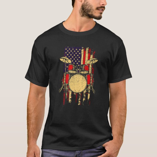 Amerikanska Flagga Drum Set Player Percussionists  T Shirt (Framsida)