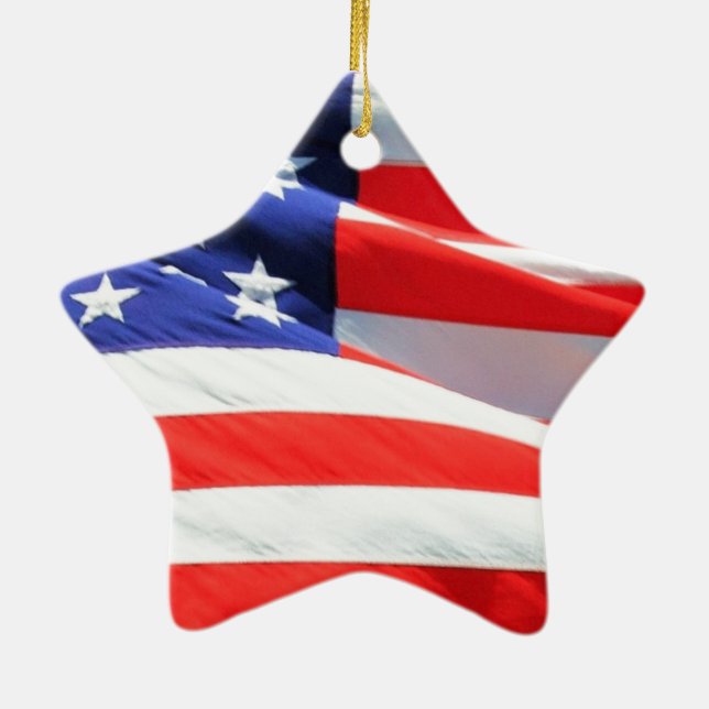 Amerikanska Flagga, du kan lägga till text och lad Julgransprydnad Keramik (Baksidan)