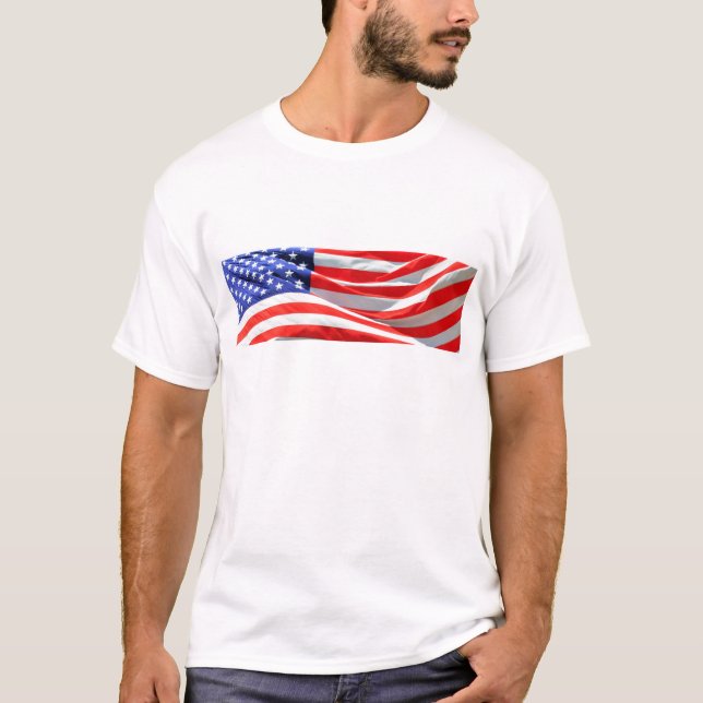 Amerikanska Flagga, du kan lägga till text och lad T-shirt (Framsida)
