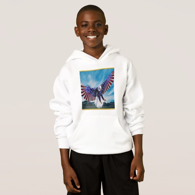 Amerikanska flagga Eagle som flyger på folie himla T Shirt (Hel framsida)
