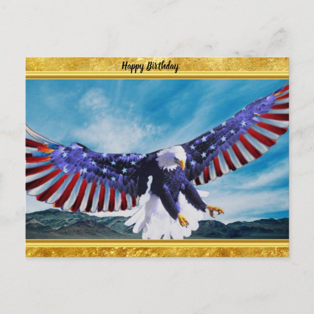 Amerikanska flagga Eagle som flyger på folie himla Vykort (Framsida)