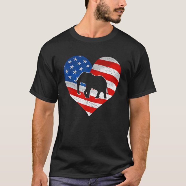 Amerikanska Flagga Elephant Prin 4:e juli T Shirt (Framsida)