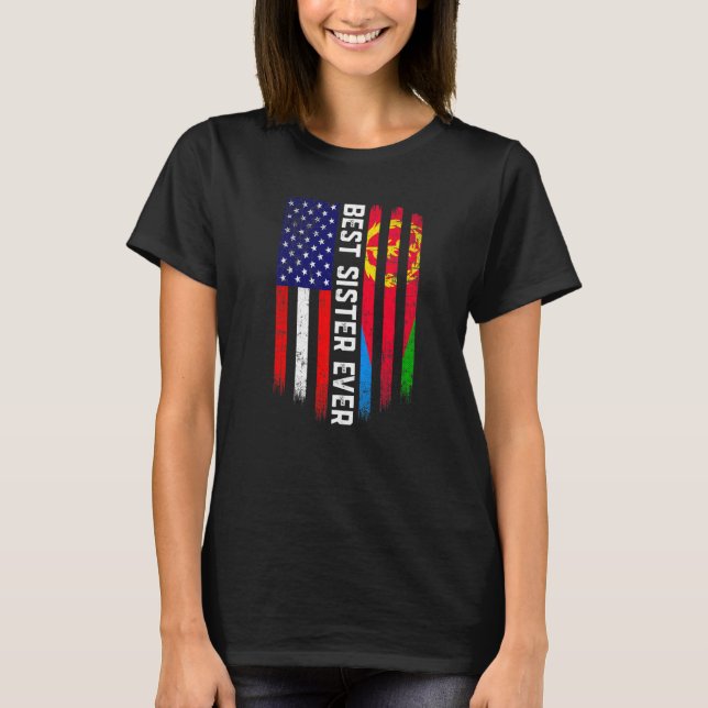 Amerikanska Flagga & Eritrea Flagga Best Sister nå T Shirt (Framsida)