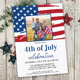 Amerikanska Flagga familjefoto 4 juli Party Inbjudningar