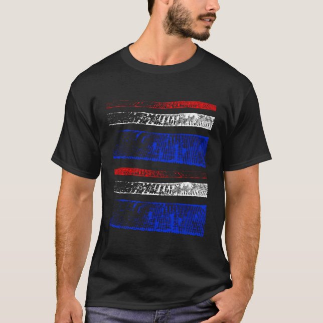 Amerikanska Flagga Färg Dubbla Faded Rand Urban De T Shirt (Framsida)