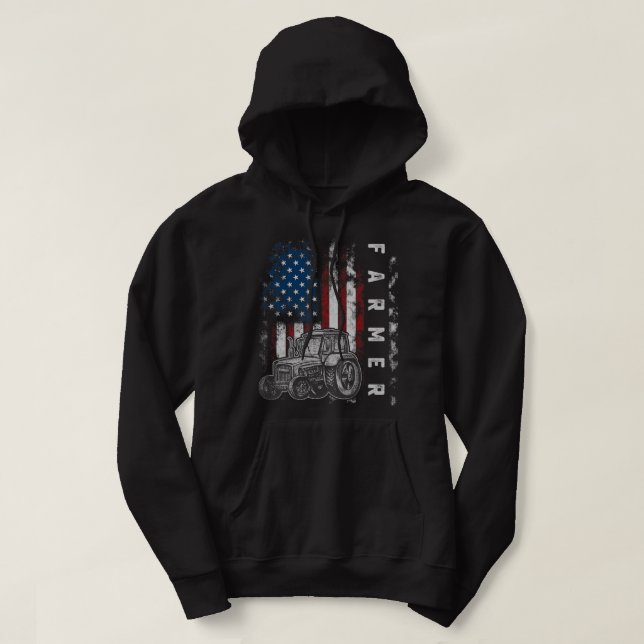 Amerikanska Flagga Farmer Land Farm Patrioti Hoodie (Design framsida)