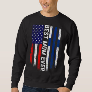 Amerikanska Flagga & Finland Flagga Bästa Mamma nå Lång Ärmad Tröja