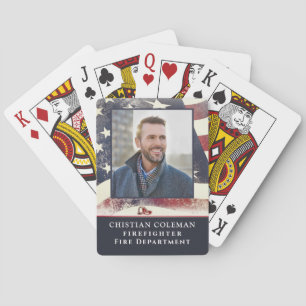 Amerikanska Flagga Fire Fighter Photo Anpassningsb Casinokort
