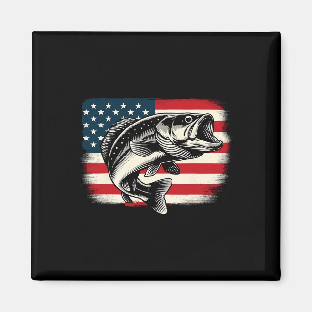 Amerikanska Flagga Fish Fishing Patriotic Magnet (Framsidan)