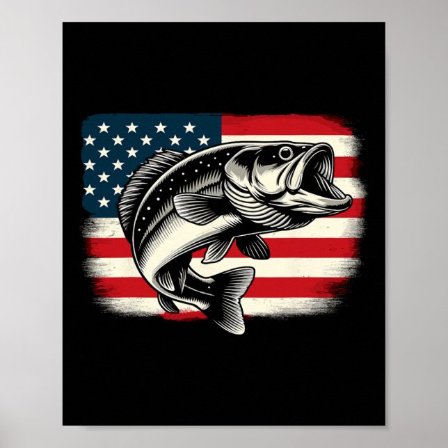 Amerikanska Flagga Fish Fishing Patriotic Poster (Framsidan)