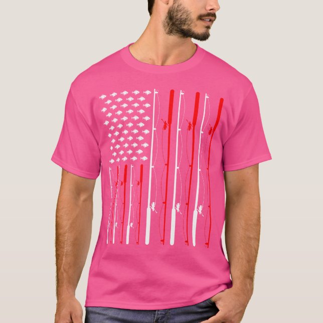 Amerikanska Flagga Fishing Rod Fishing Älskare T Shirt (Framsida)