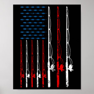 Amerikanska Flagga Fishing Rod Fishing Älskare Vin Poster