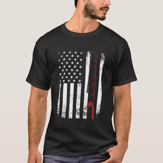 Amerikanska Flagga Fishing Rod - Fiskare överst fö T Shirt (Framsida)