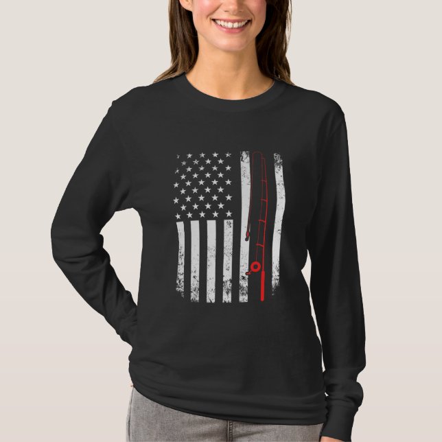Amerikanska Flagga Fishing Rod - Fiskare överst fö T Shirt (Framsida)
