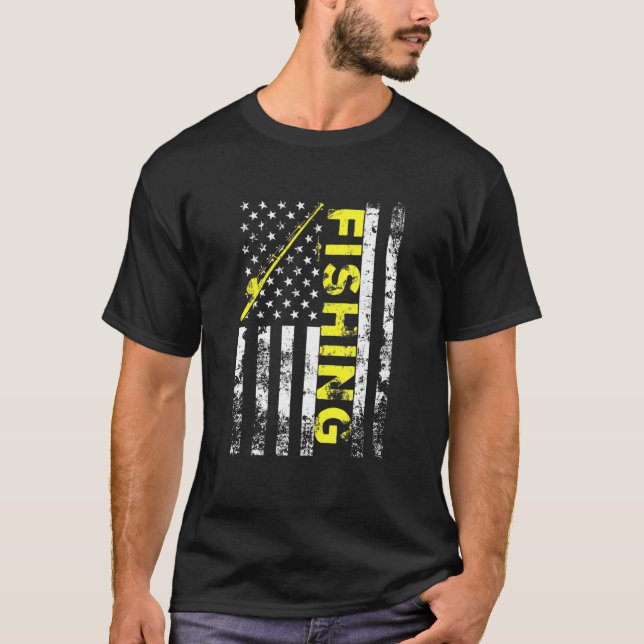 Amerikanska Flagga Fishing Rod Usa Patriotic 4:e J T Shirt (Framsida)