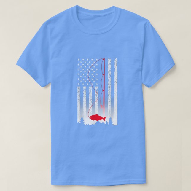 Amerikanska Flagga Fishing Rod USA Patriotic Älska T Shirt (Design framsida)