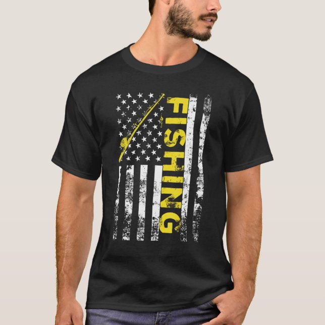Amerikanska Flagga Fishing Rod Usa Patriotic T Shirt (Framsida)
