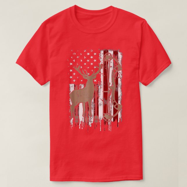 Amerikanska Flagga för jakt på Hjort Bow Hunter T Shirt (Design framsida)