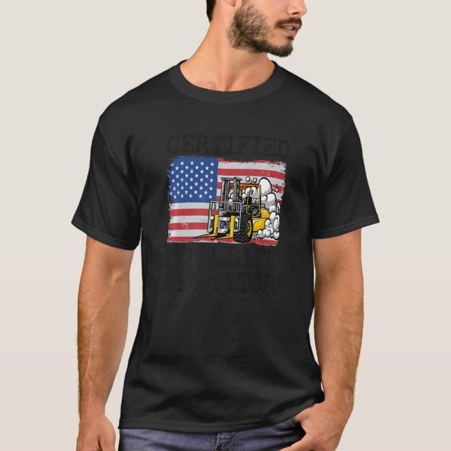 Amerikanska Flagga Forklift Auktoriserad Forklif T Shirt (Framsida)