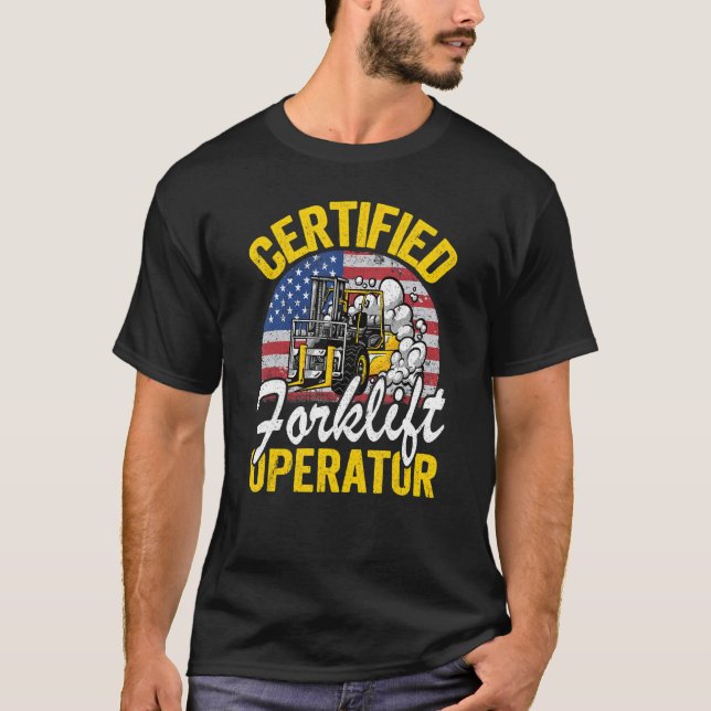 Amerikanska Flagga Forklift Auktoriserad Forklif T Shirt (Framsida)