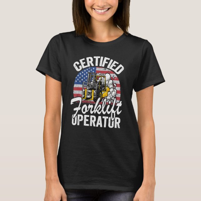 Amerikanska Flagga Forklift Auktoriserad Forklif T Shirt (Framsida)