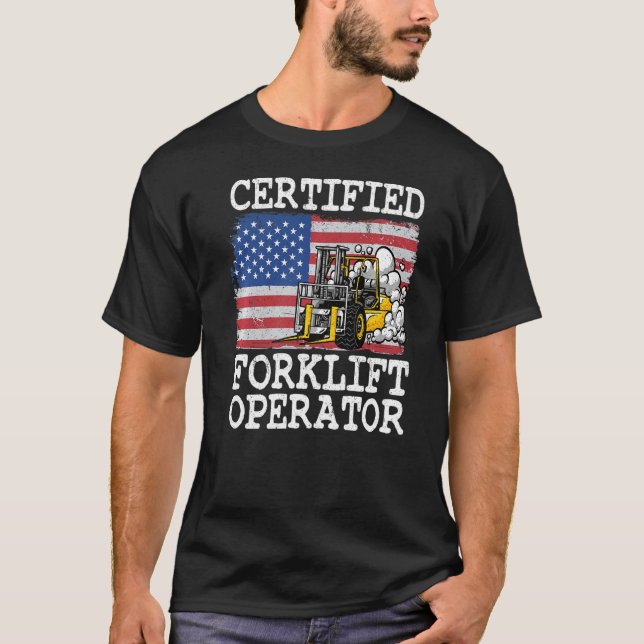Amerikanska Flagga Forklift Auktoriserad Forklif T Shirt (Framsida)