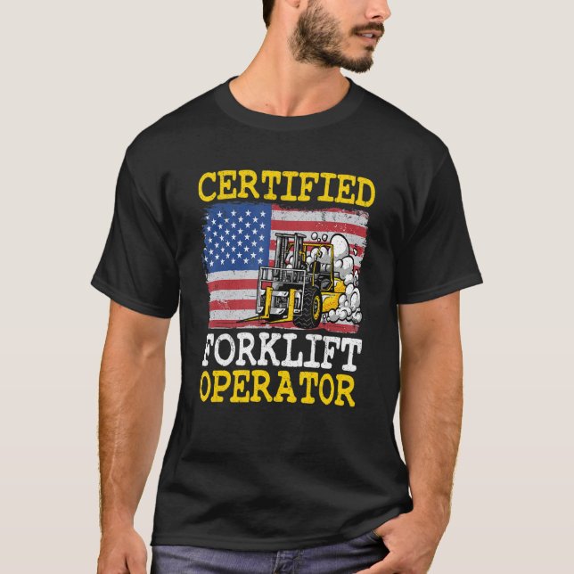 Amerikanska Flagga Forklift Auktoriserad Forklif T Shirt (Framsida)