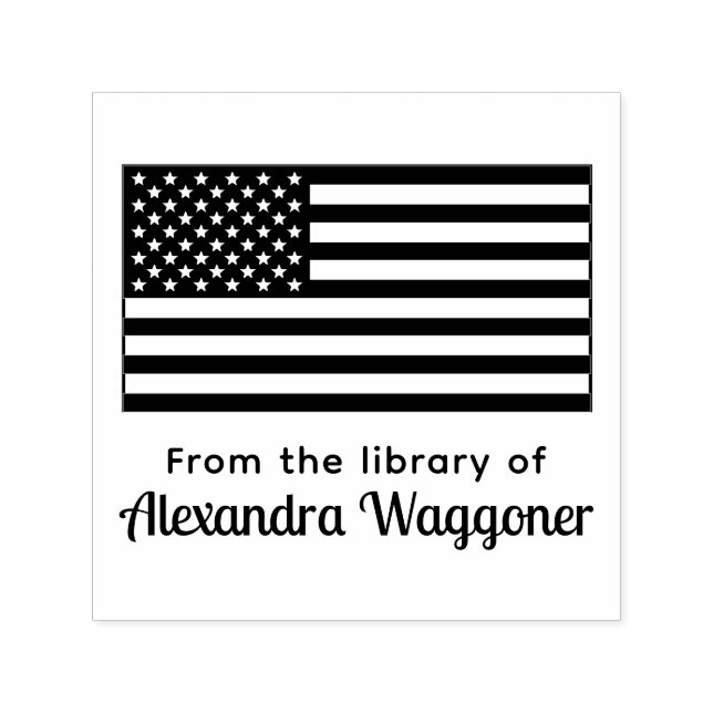 Amerikanska Flagga "Från bibliotek i" Namn Självfärgande Stämpel (Design)
