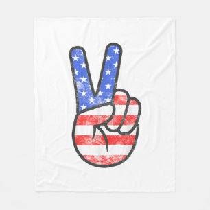 Amerikanska Flagga Fredstecken Hand T-Shirt Four o Fleecefilt