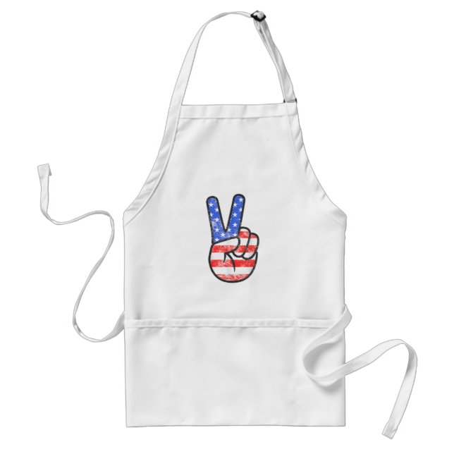 Amerikanska Flagga Fredstecken Hand T-Shirt Four o Förkläde (Framsidan)