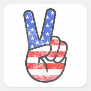 Amerikanska Flagga Fredstecken Hand T-Shirt Four o Fyrkantigt Klistermärke